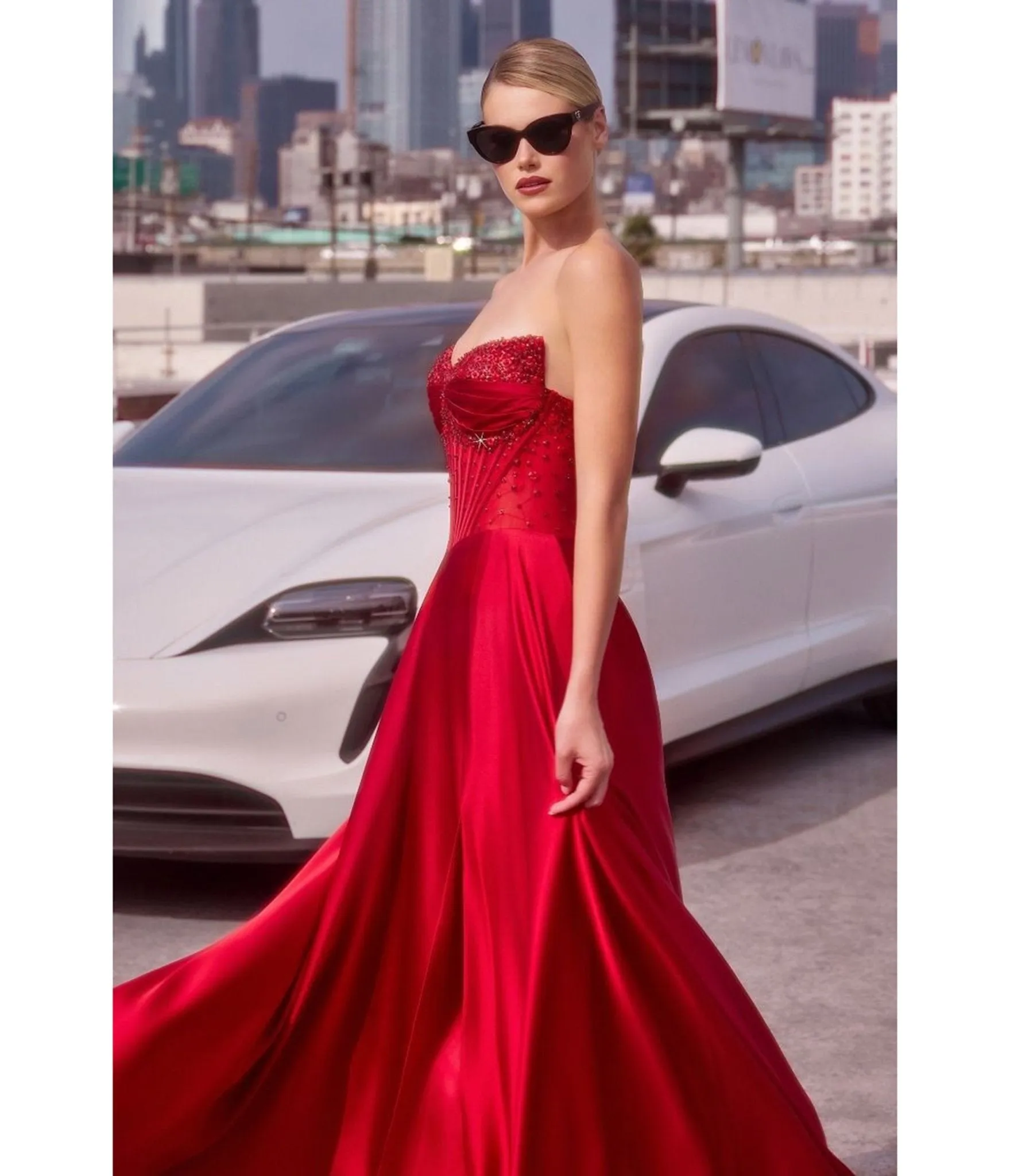 LaDivine by Cinderella Divine Red Strapless Sweetheart Evening Gown with Ruched Skirt sold by Unique Vintage product image thumbnail 4