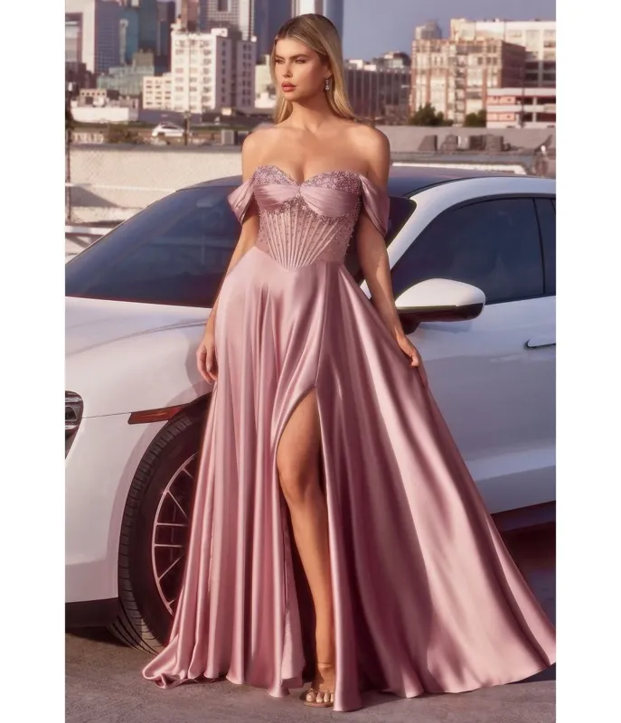 LaDivine by Cinderella Divine Dusty Rose Strapless Sweetheart Evening Gown with Ruched Skirt sold by Unique Vintage