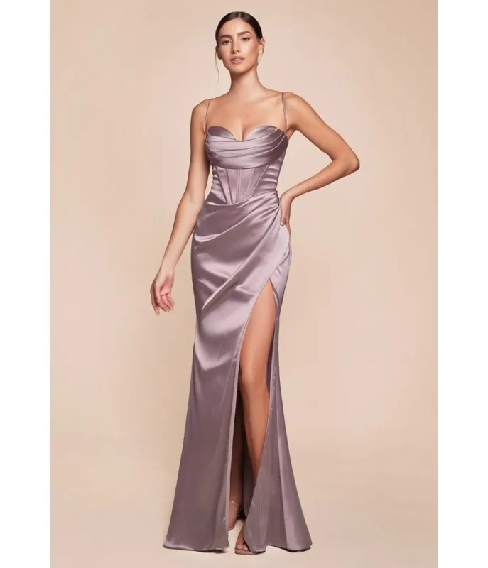 LaDivine by Cinderella Divine Taupe Satin Sweatheart Neck Bodice Corset Gown made by Unique Vintage