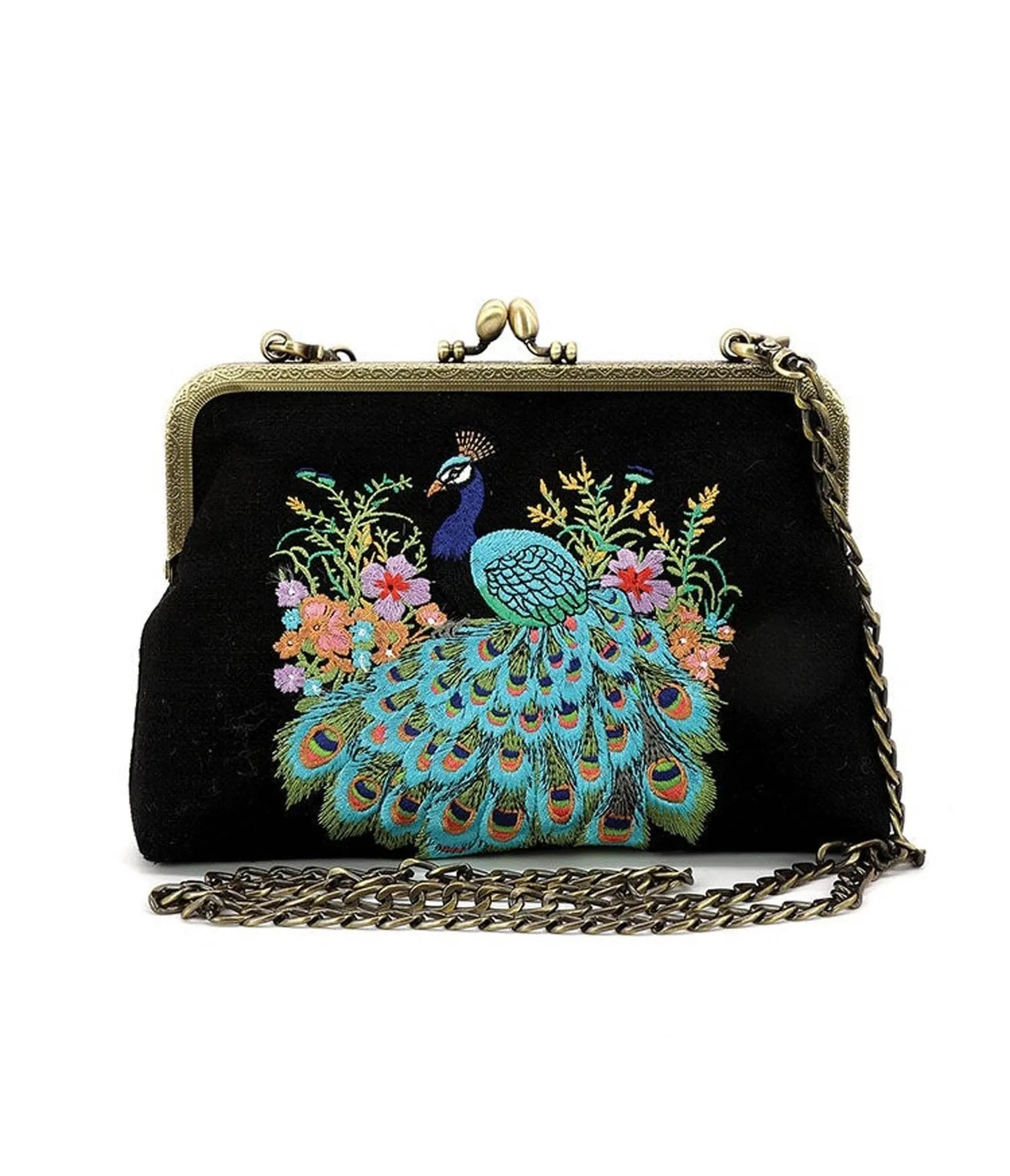 Peacock Kisslock Embroidered Bag sold by Unique Vintage