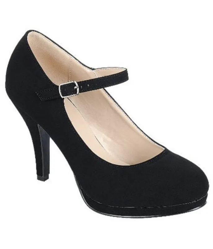 Black Nubuck Round Toe Mary Jane Heels sold by Unique Vintage