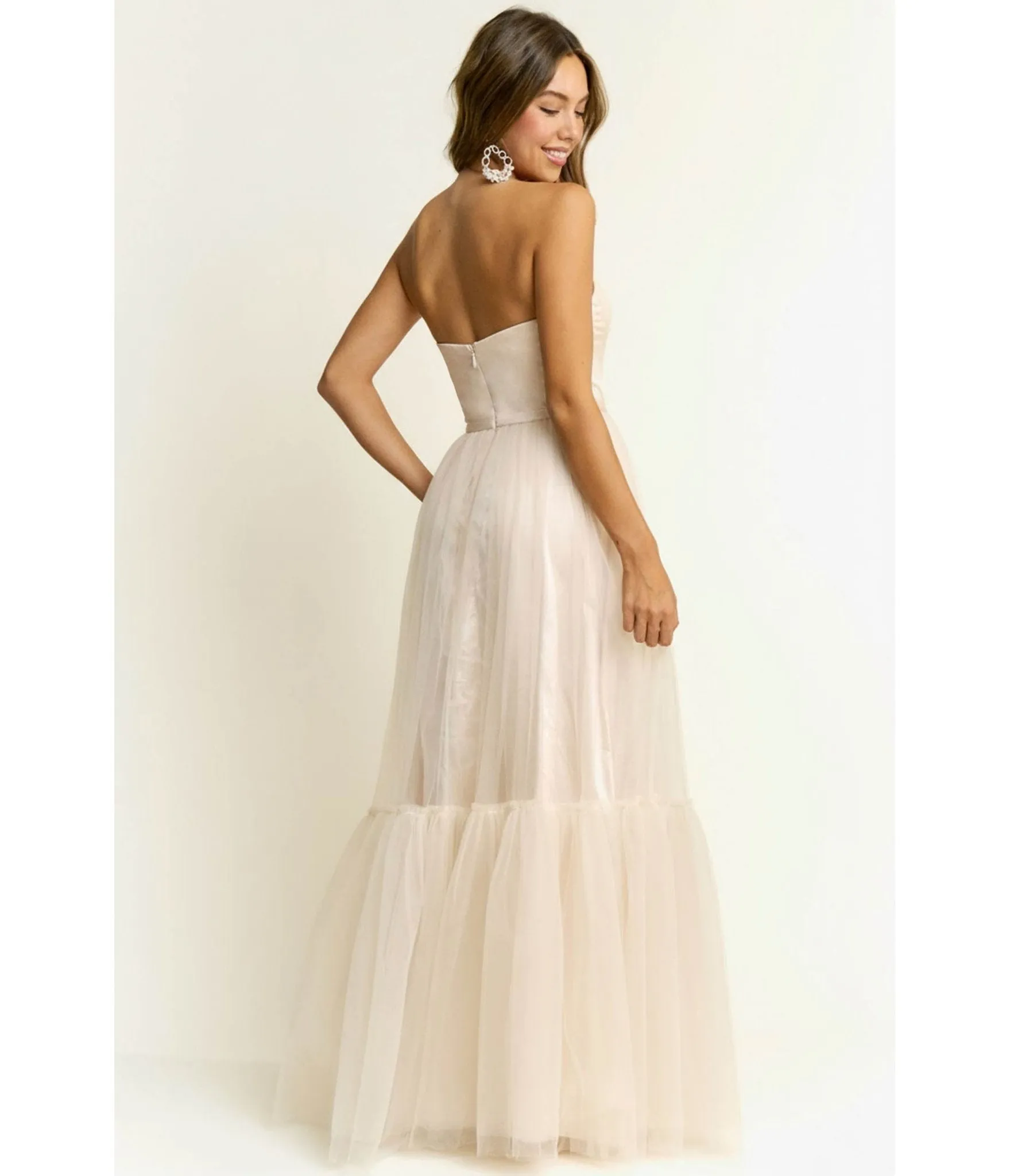 Cream Sweetheart Corset Tulle Maxi Dress sold by Unique Vintage product image thumbnail 2