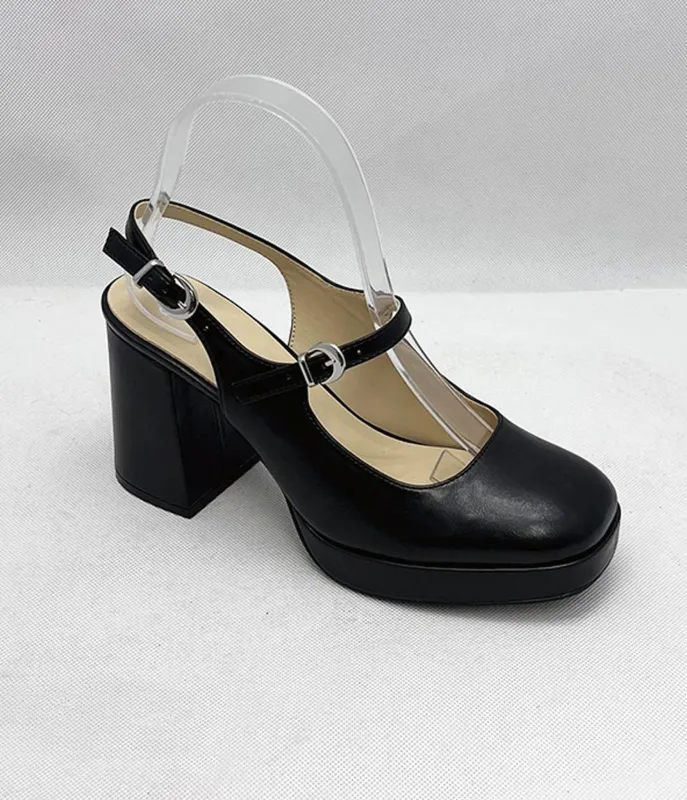 Black Leatherette Platform Slingback Heels sold by Unique Vintage