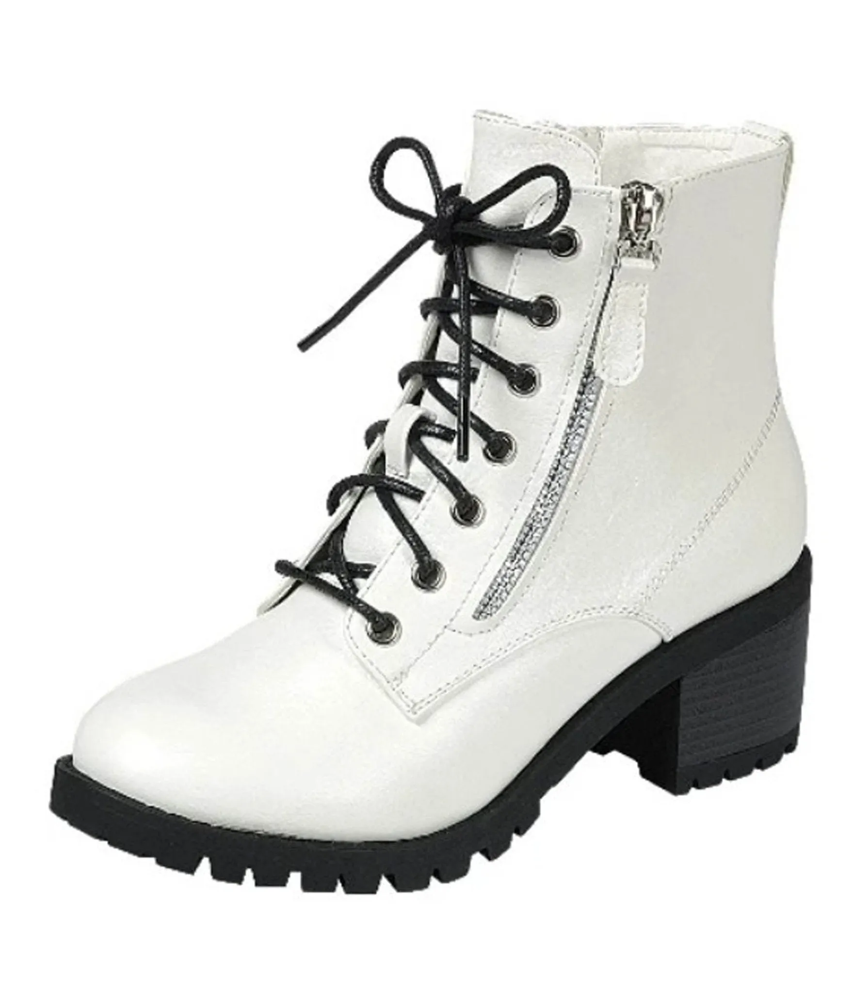 White Patent Leatherette Combat Boots sold by Unique Vintage