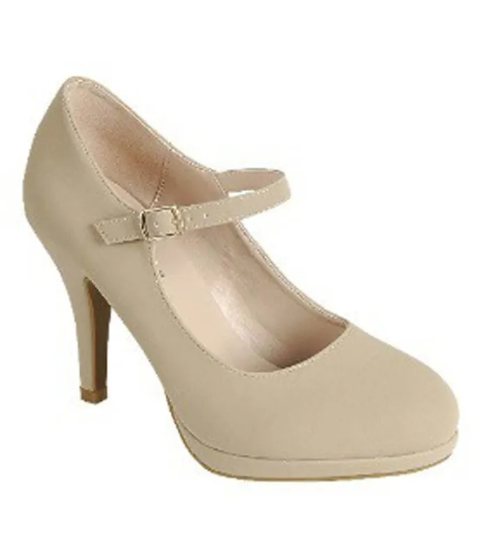 Nude Nubuck Round Toe Mary Jane Heels sold by Unique Vintage