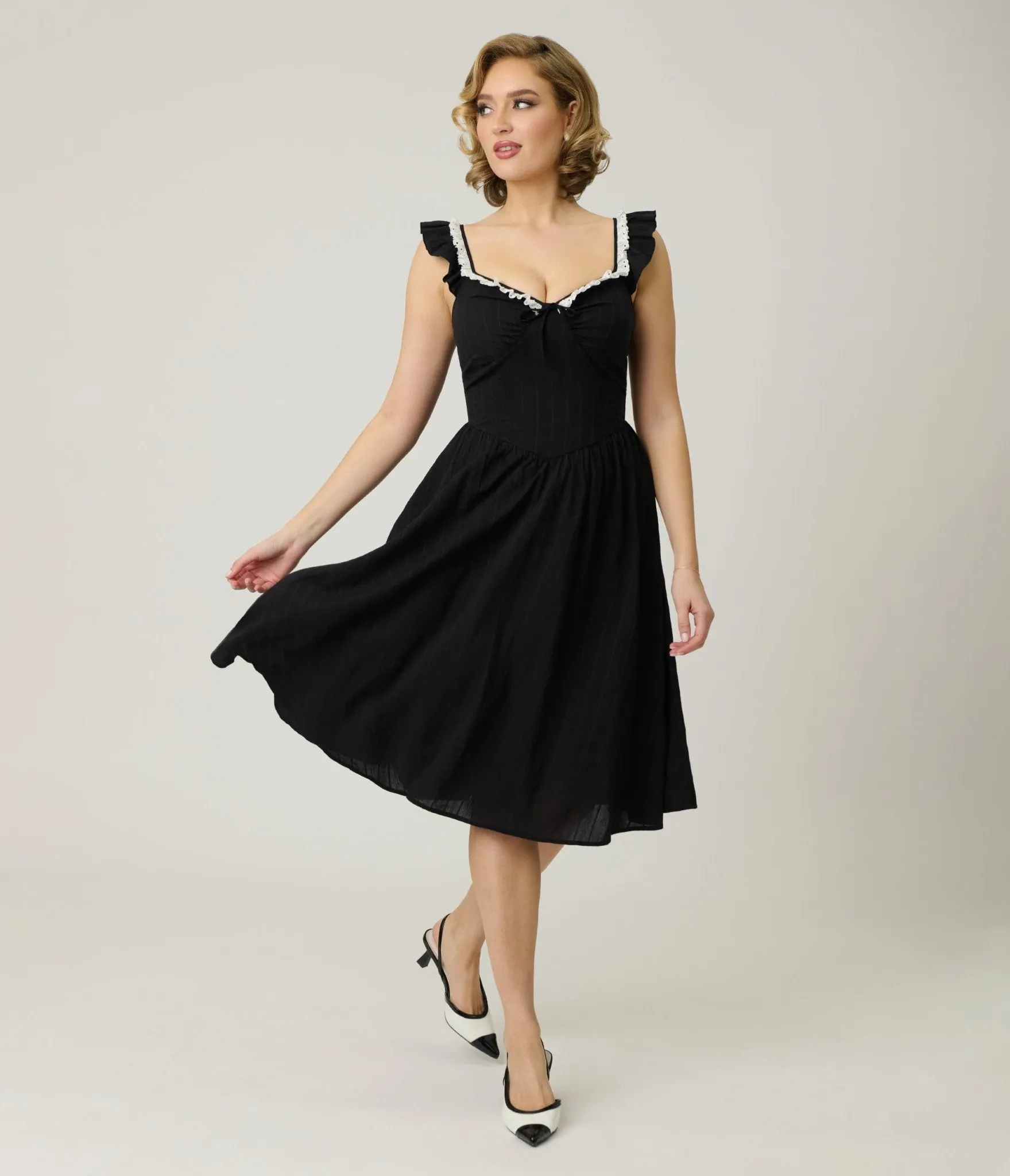 Unique Vintage Black Sweetheart Flutter Sleeve Swing Dress sold by Unique Vintage product image thumbnail 3