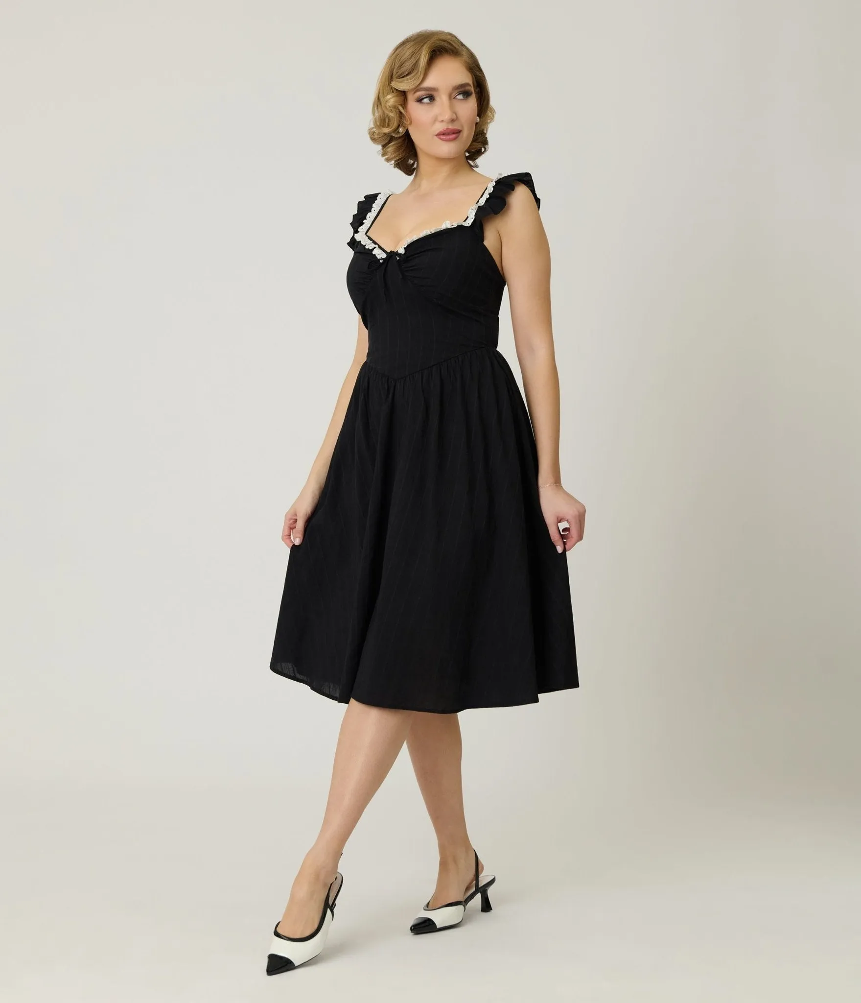 Unique Vintage Black Sweetheart Flutter Sleeve Swing Dress sold by Unique Vintage