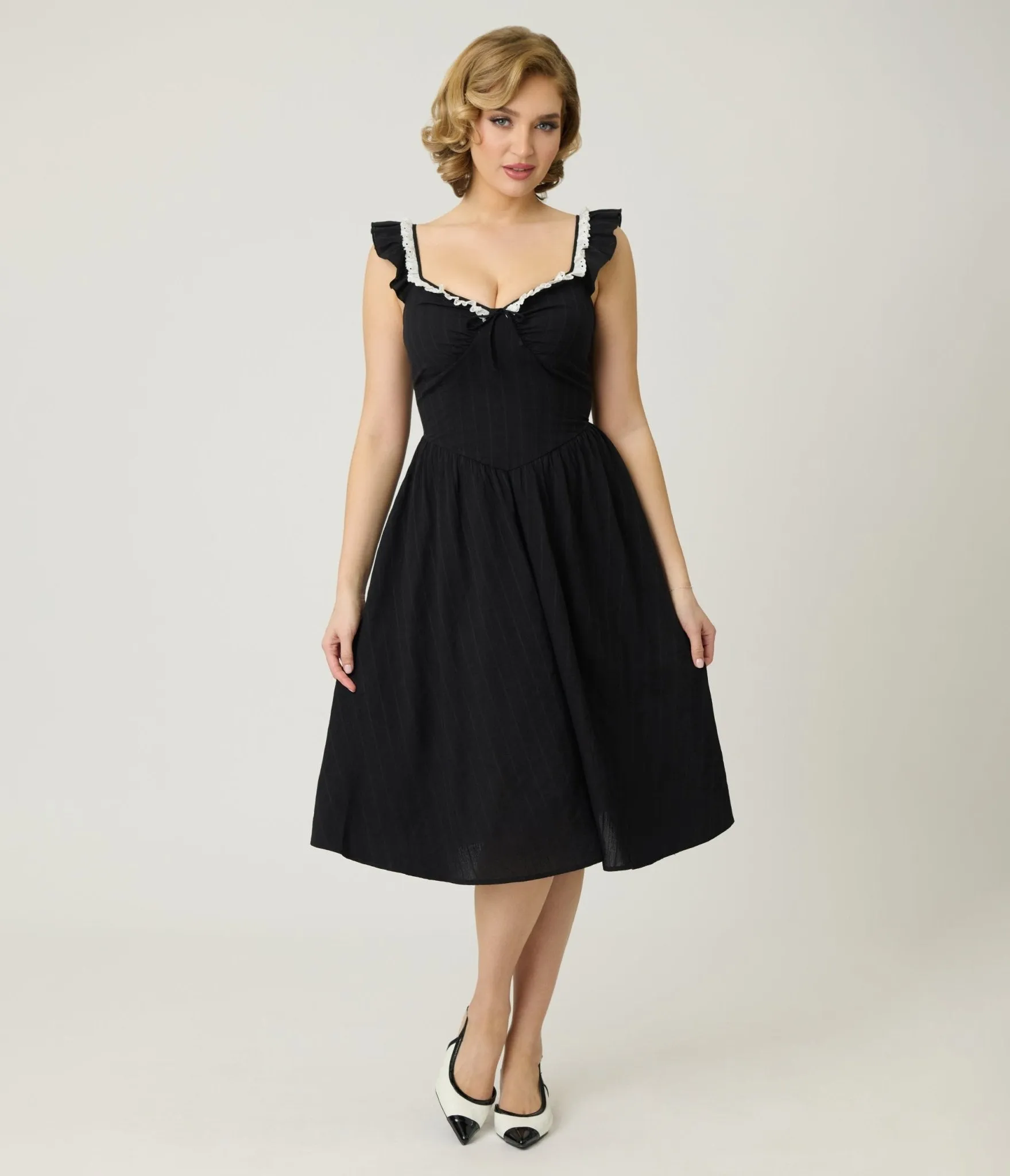 Unique Vintage Black Sweetheart Flutter Sleeve Swing Dress sold by Unique Vintage product image thumbnail 4