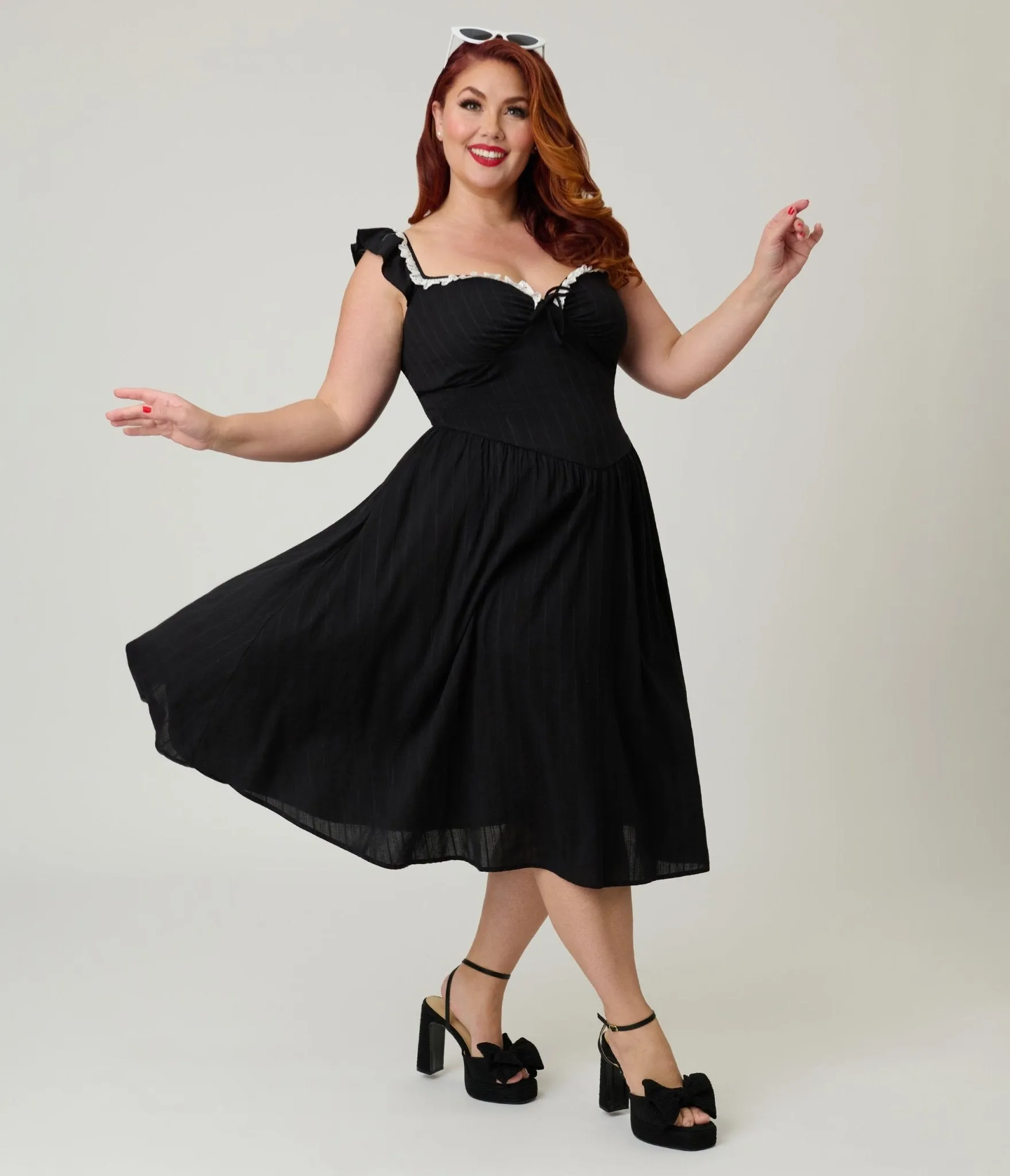 Unique Vintage Plus Size Black Sweetheart Flutter Sleeve Swing Dress sold by Unique Vintage product image thumbnail 4