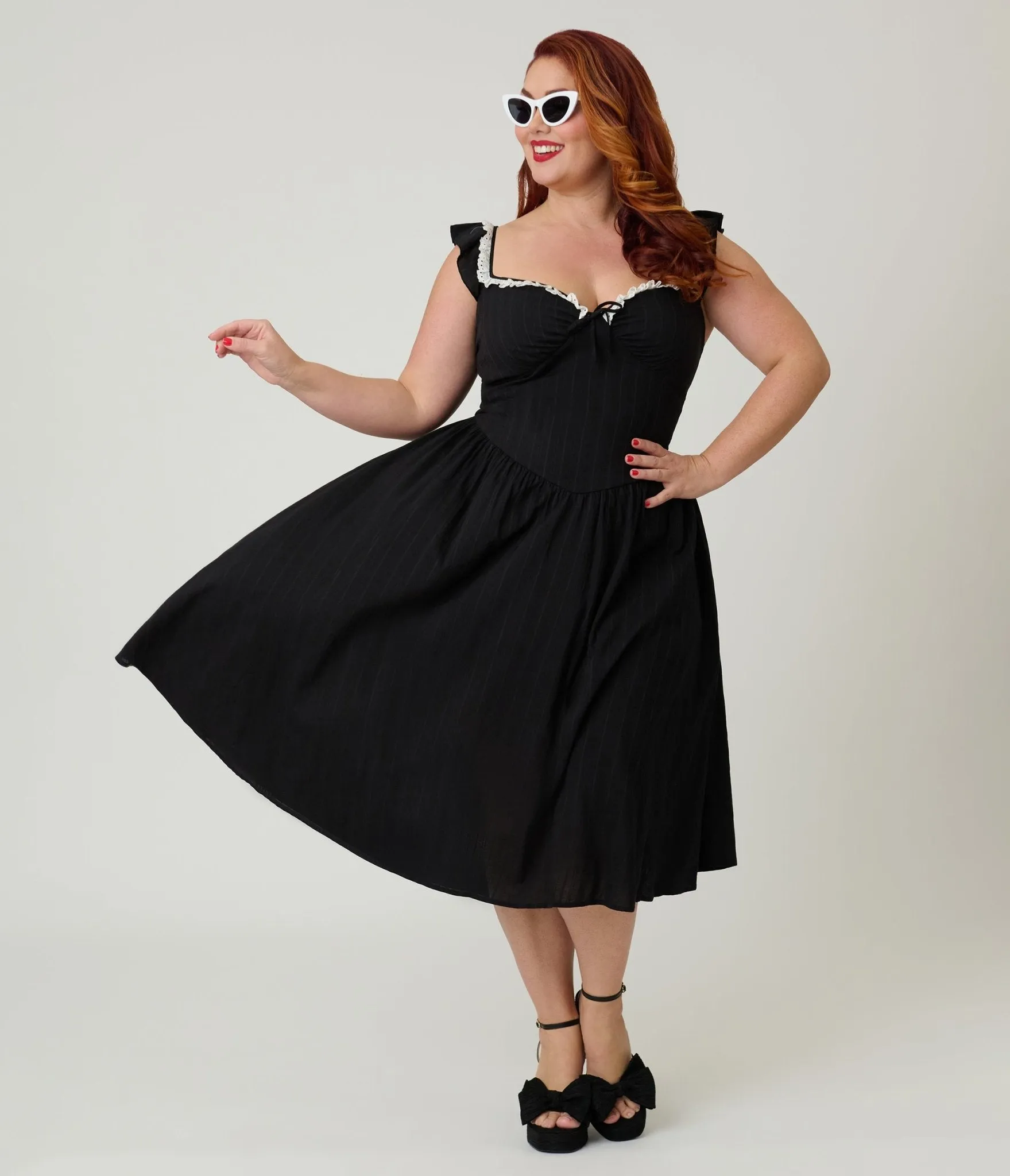 Unique Vintage Plus Size Black Sweetheart Flutter Sleeve Swing Dress sold by Unique Vintage