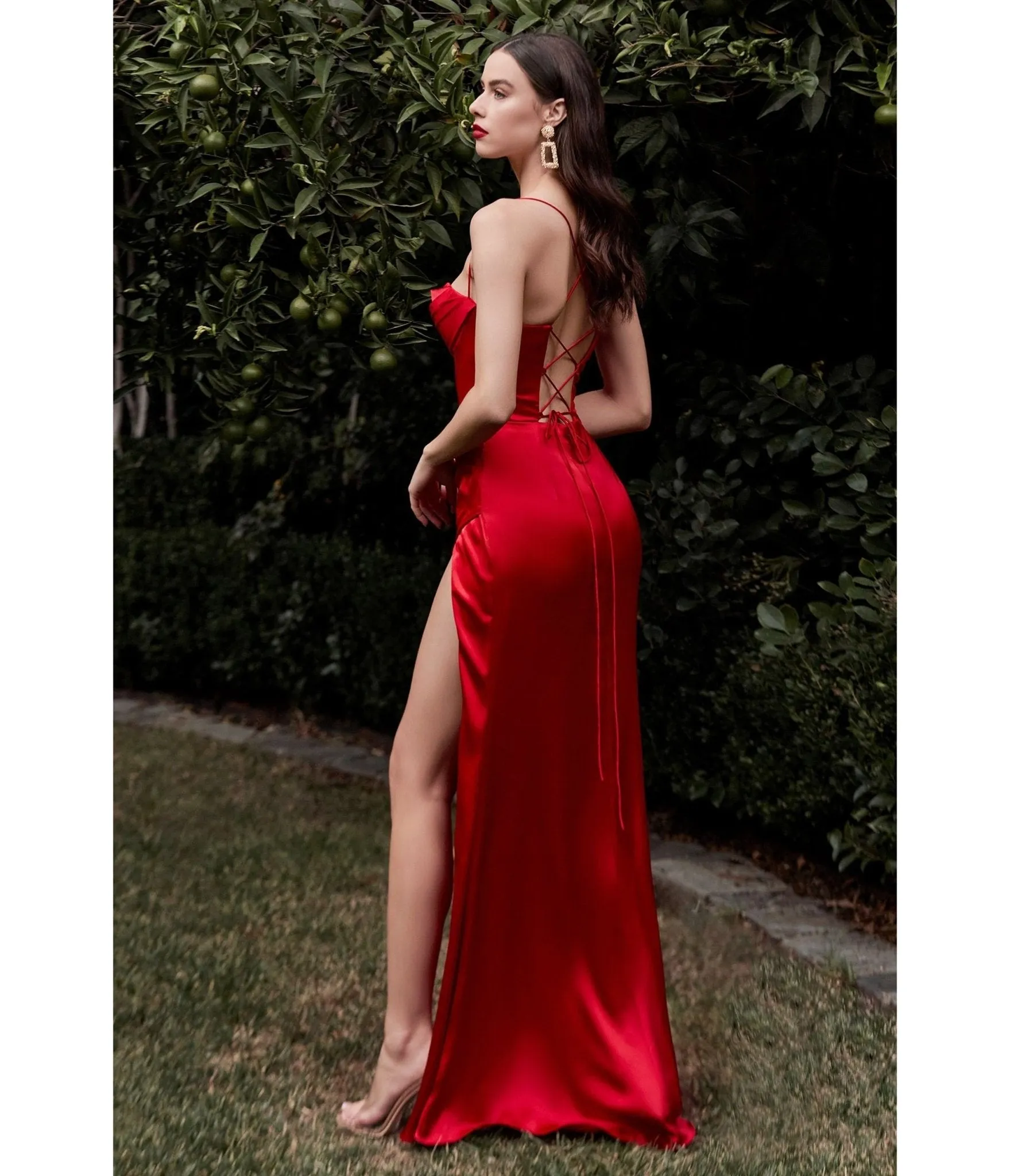 LaDivine by Cinderella Divine Red Sweetheart Neck Curve-Defining Bridesmaid Gown with Leg Slit sold by Unique Vintage product image thumbnail 2