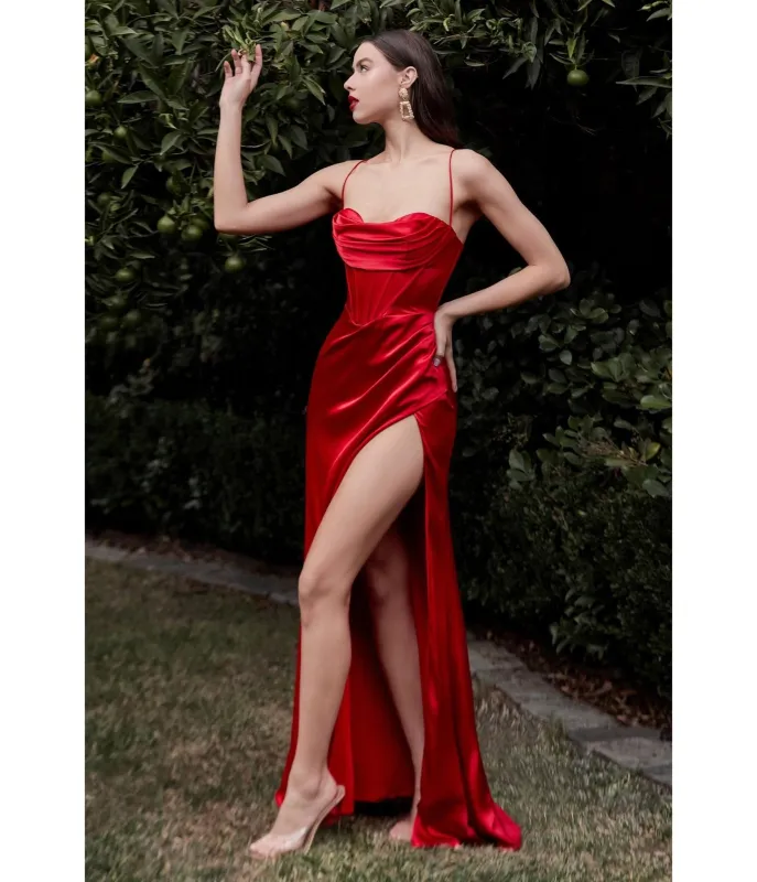 LaDivine by Cinderella Divine Red Sweetheart Neck Curve-Defining Bridesmaid Gown with Leg Slit made by Unique Vintage