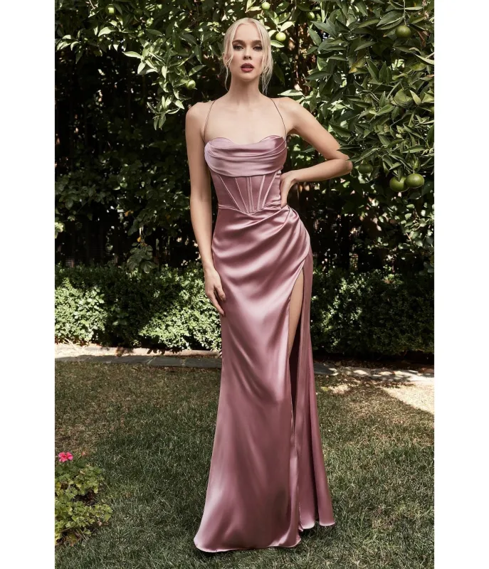 LaDivine by Cinderella Divine Mauve Sweetheart Neck Curve-Defining Bridesmaid Gown with Leg Slit sold by Unique Vintage