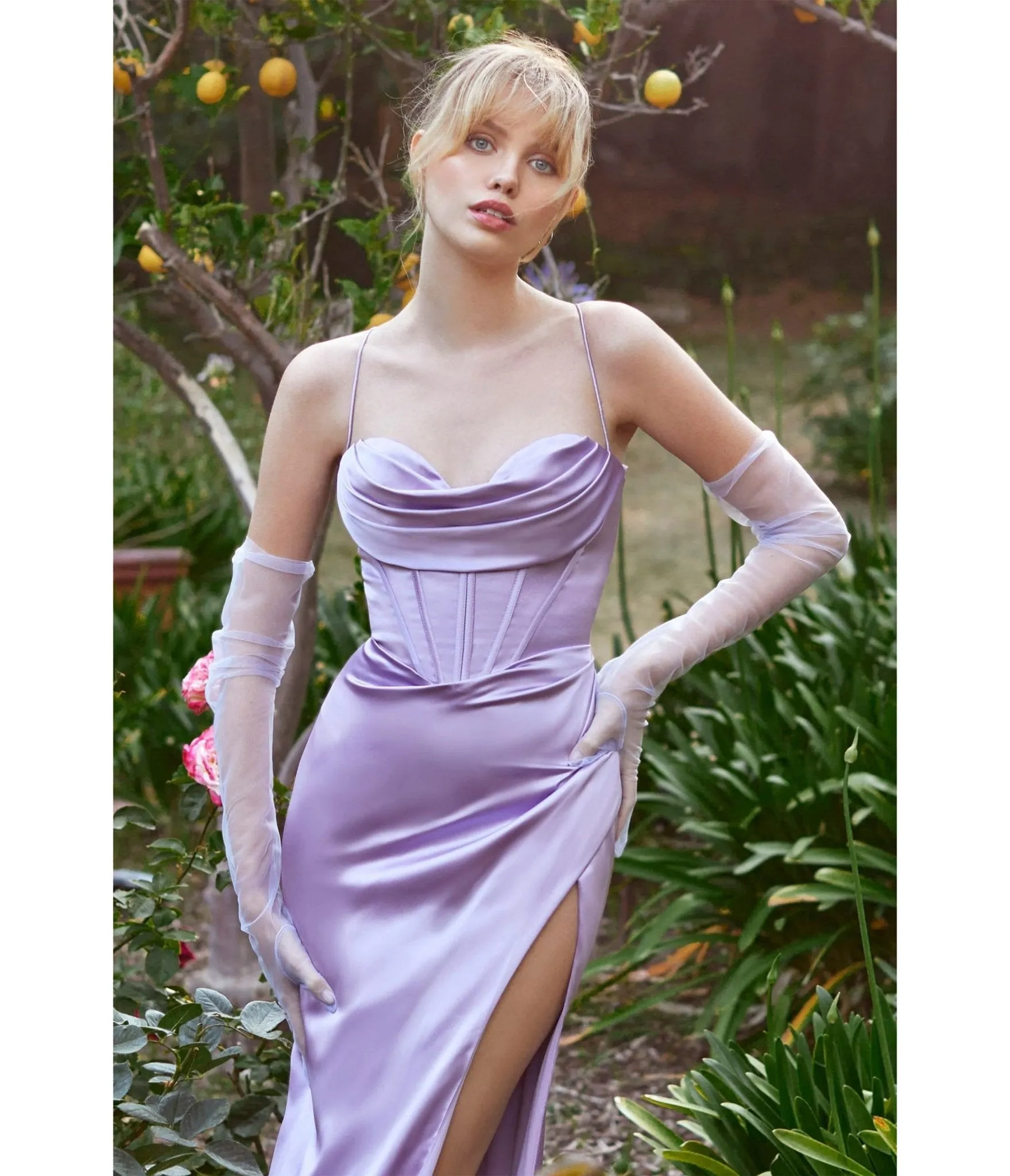 LaDivine by Cinderella Divine Lavender Sweetheart Neck Curve-Defining Bridesmaid Gown with Leg Slit sold by Unique Vintage product image thumbnail 2