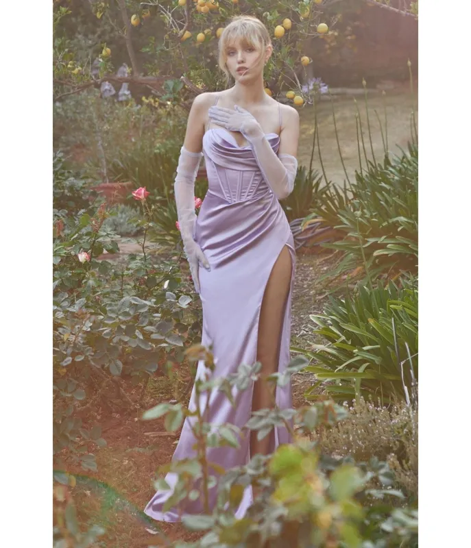 LaDivine by Cinderella Divine Lavender Sweetheart Neck Curve-Defining Bridesmaid Gown with Leg Slit sold by Unique Vintage