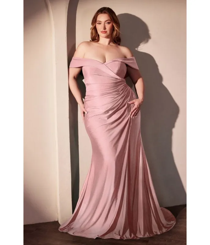 LaDivine by Cinderella Divine Dusty Rose Plus Sweetheart Neck Bridesmaid Gown with Leg Slit sold by Unique Vintage