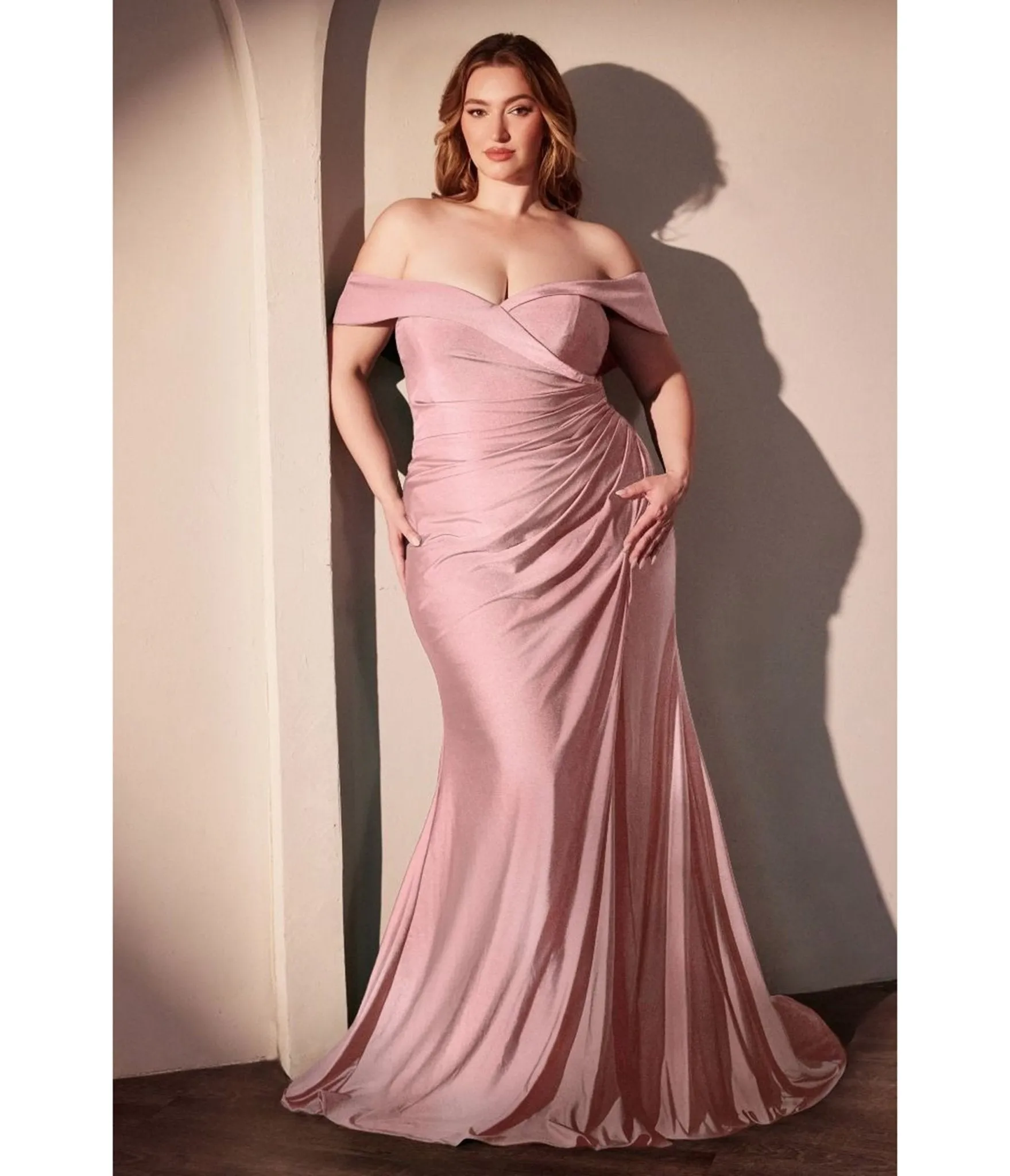 LaDivine by Cinderella Divine Dusty Rose Plus Sweetheart Neck Bridesmaid Gown with Leg Slit sold by Unique Vintage