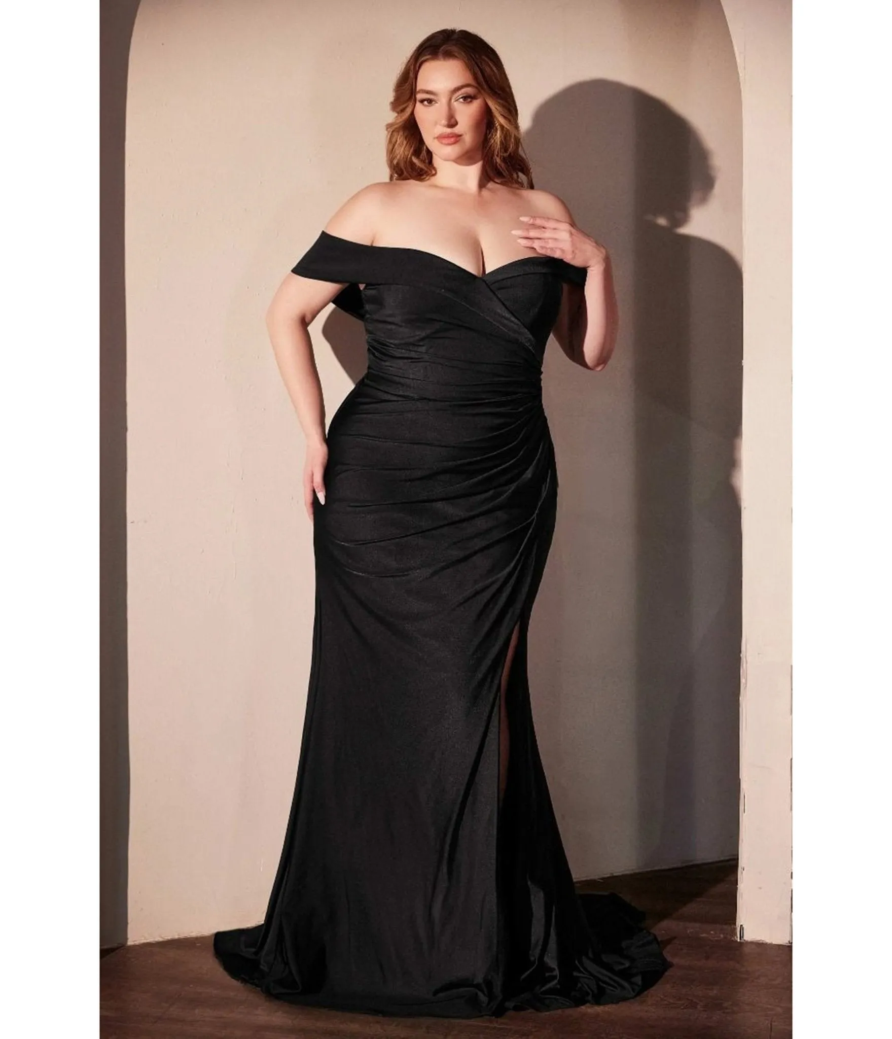 LaDivine by Cinderella Divine Black Plus Sweetheart Neck Bridesmaid Gown with Leg Slit sold by Unique Vintage