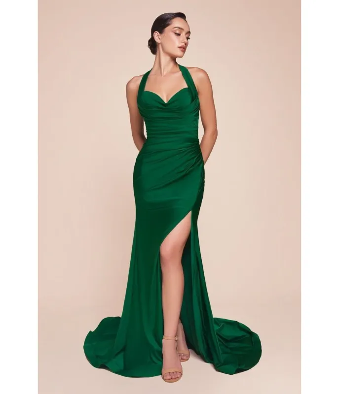 LaDivine by Cinderella Divine Emerald Halter Sweetheart Neck Bridesmaid Gown with Gathered Waist sold by Unique Vintage
