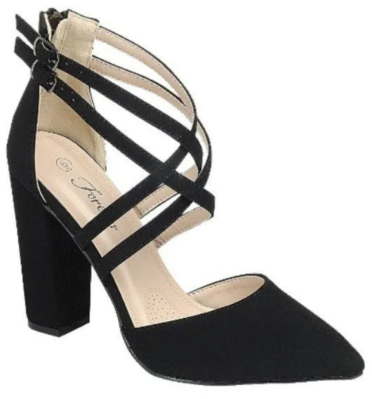 Black Pointed Toe Strappy Heels made by Unique Vintage