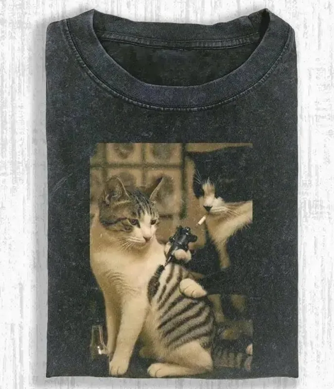 Cat Tattoo Unisex Graphic Tee made by Unique Vintage