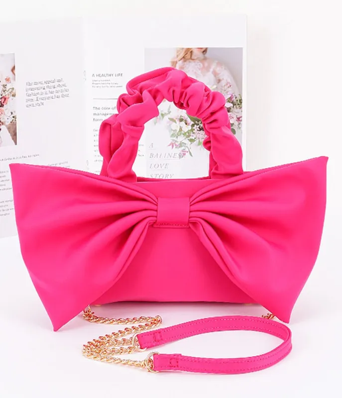 Fuchsia Nylon Bow Front Bag made by Unique Vintage