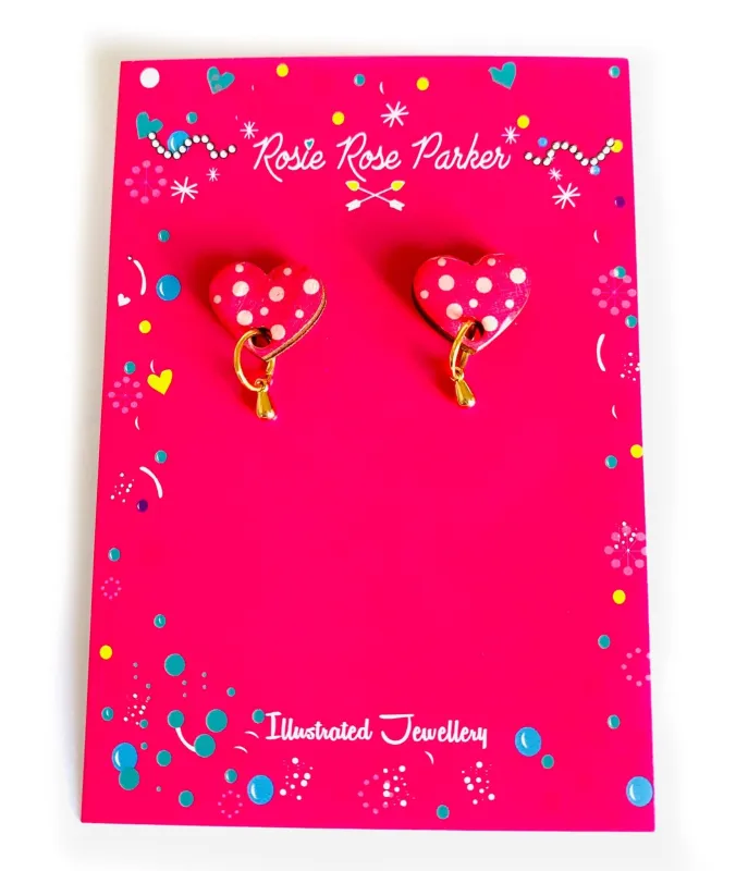 Pink Polka Dot Heart Earrings sold by Unique Vintage
