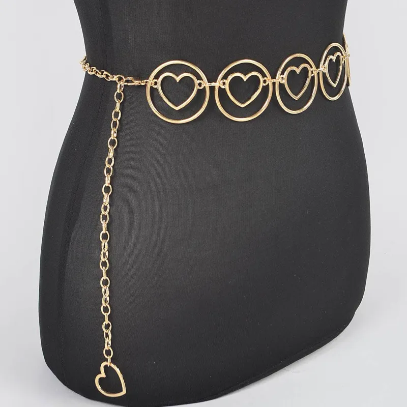 Gold Tone Heart Shape Metal Chain Belt made by Unique Vintage