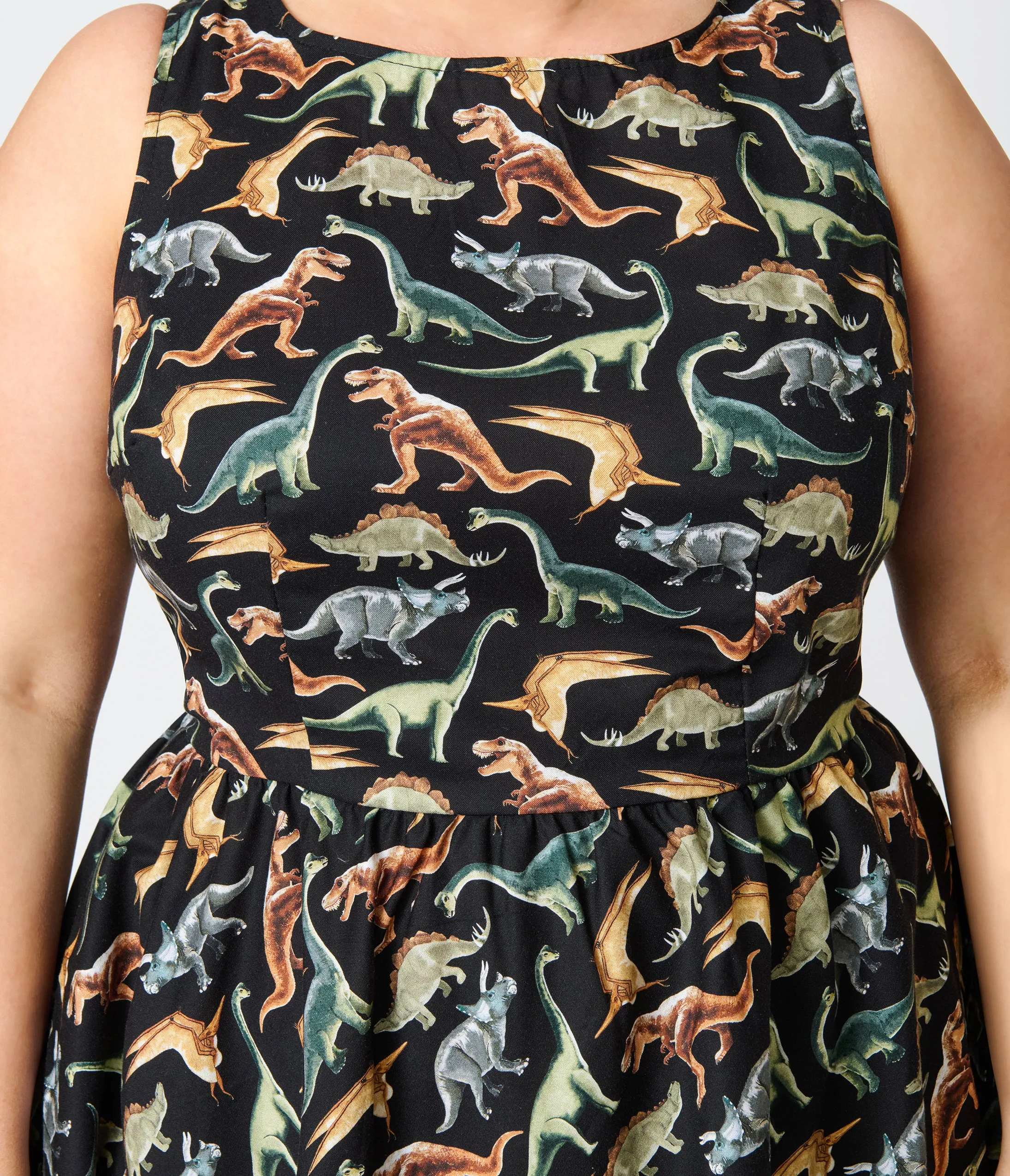 Retrolicious Plus Size Black & Dinosaur Print Cotton Flare Dress sold by Unique Vintage product image thumbnail 5