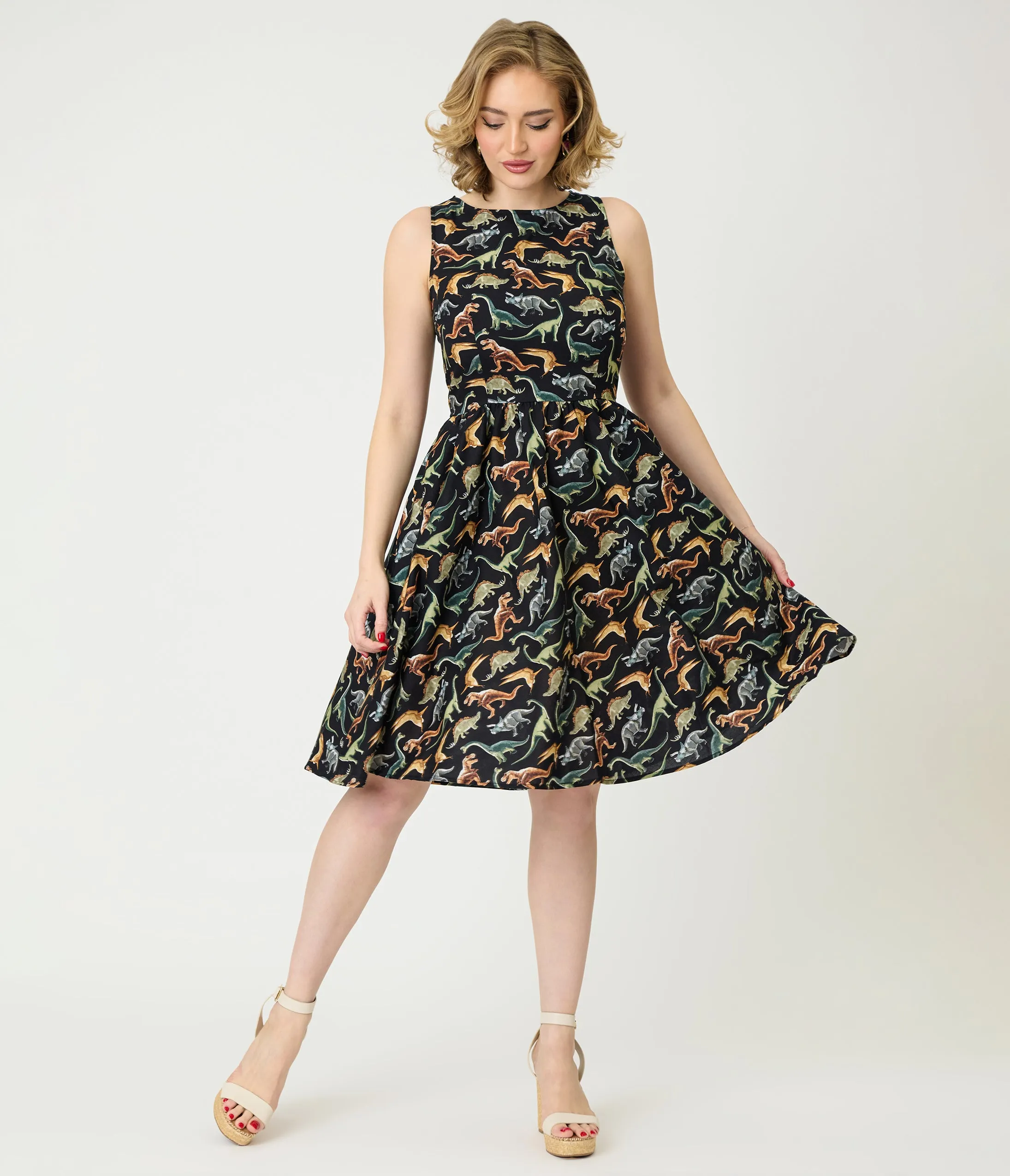 Retrolicious Black & Dinosaur Print Cotton Flare Dress sold by Unique Vintage product image thumbnail 4
