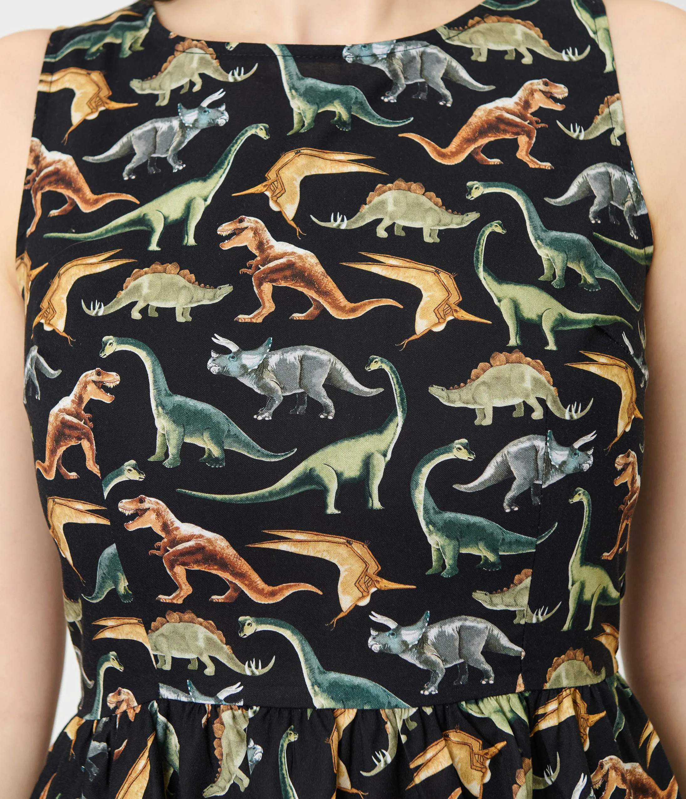 Retrolicious Black & Dinosaur Print Cotton Flare Dress sold by Unique Vintage product image thumbnail 5