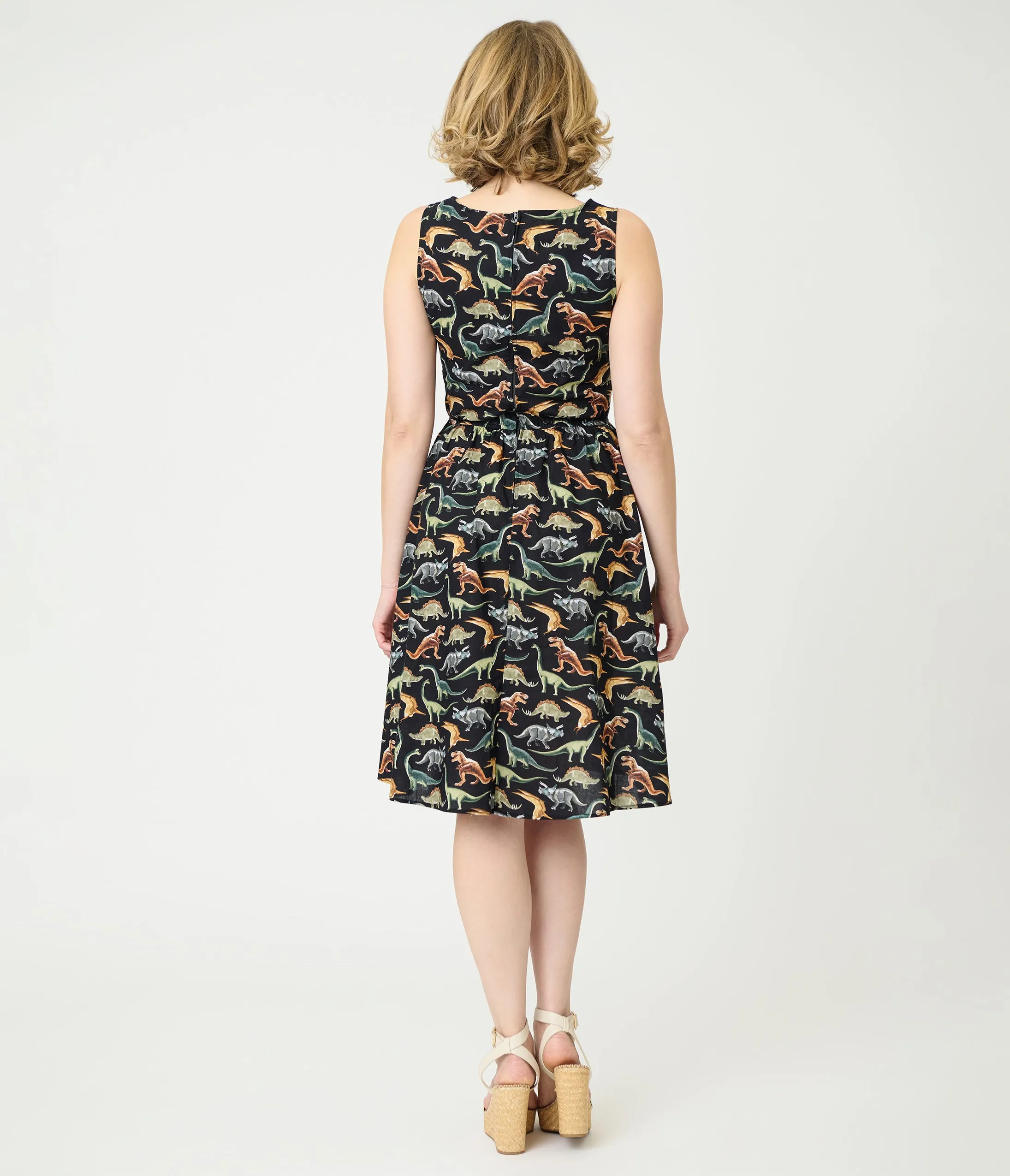 Retrolicious Black & Dinosaur Print Cotton Flare Dress sold by Unique Vintage product image thumbnail 2