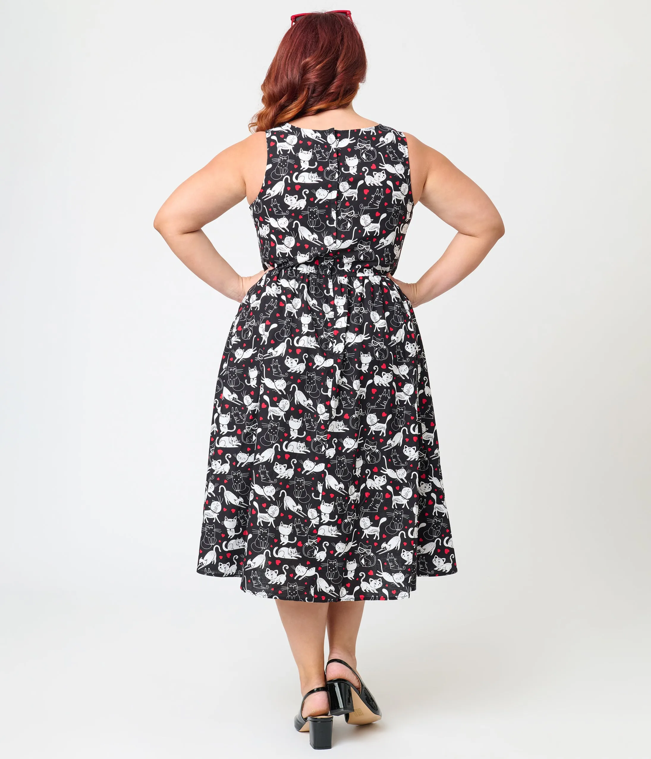 Retrolicious Plus Size Black & White Cats Cotton Midi Dress sold by Unique Vintage product image thumbnail 2