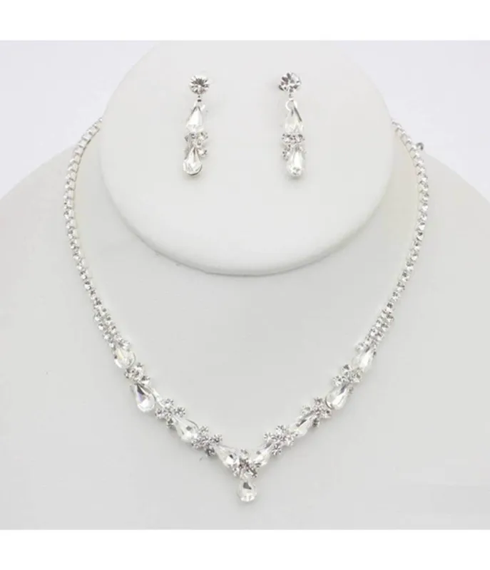 Teardrop Rhinestone Necklace & Earring Set made by Unique Vintage