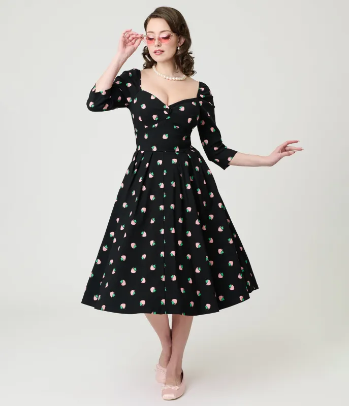 Unique Vintage Black & Pink Strawberry Lamar Swing Dress sold by Unique Vintage