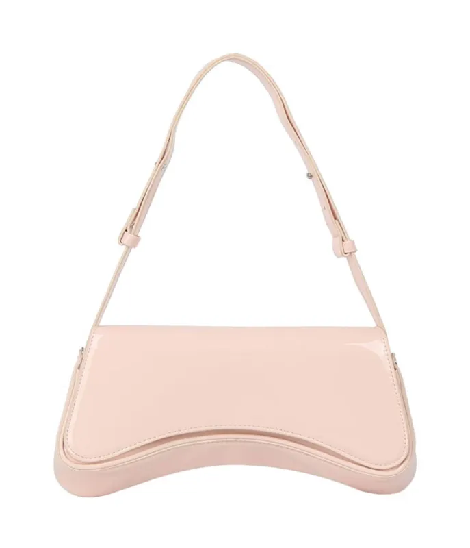 Blush Pink Leatherette Curved Silhouette Bag sold by Unique Vintage