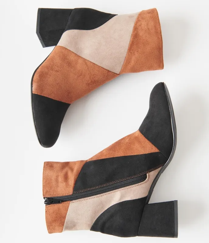 Chelsea Crew 1970s Black & Brown Patchwork Suede Marino Boots sold by Unique Vintage