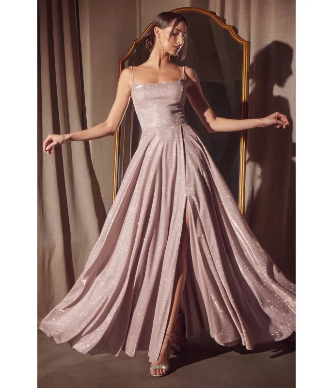 LaDivine by Cinderella Divine Dusty Rose Scoop Neck Iridescent Stretch Glitter Prom Gown made by Unique Vintage