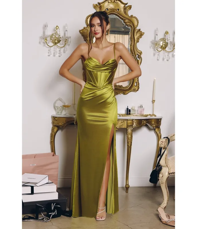 LaDivine by Cinderella Divine Greenery Draped Sweetheart Neck Evening Gown with Corset Back Detail made by Unique Vintage