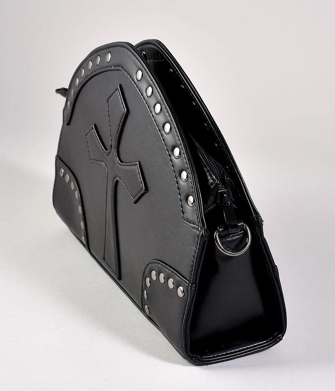 Black Leatherette Studded Gothic Cross Shoulder Purse sold by Unique Vintage product image thumbnail 4