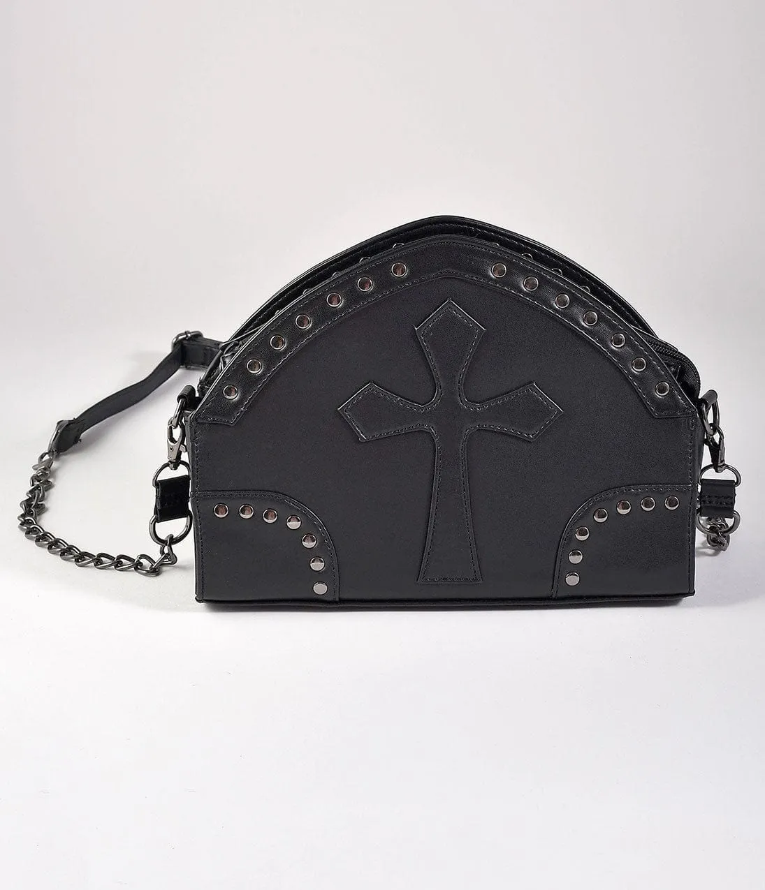 Black Leatherette Studded Gothic Cross Shoulder Purse sold by Unique Vintage