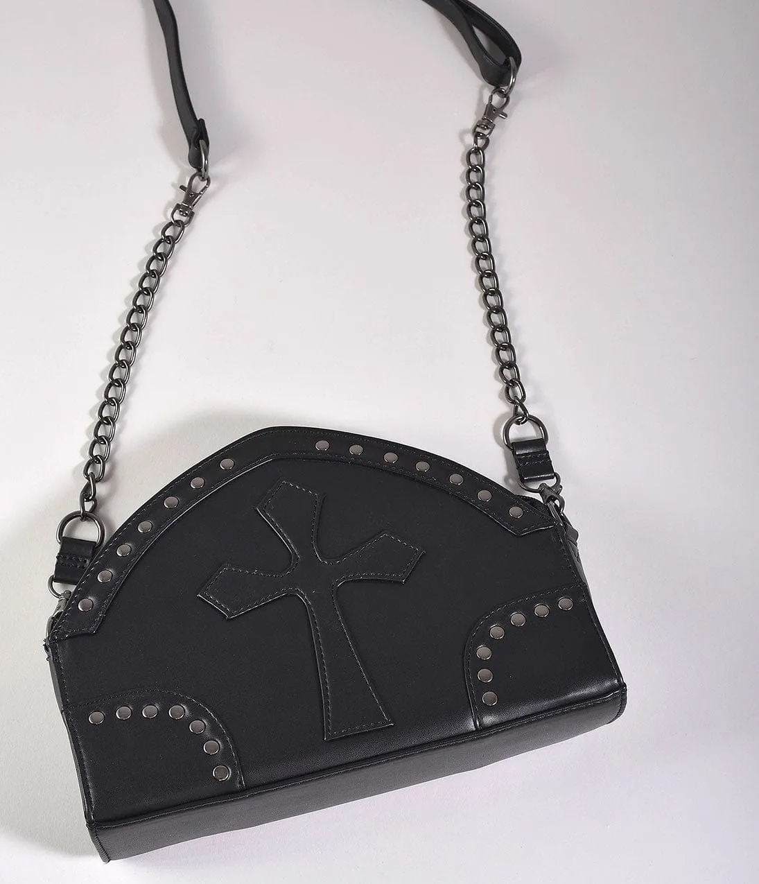 Black Leatherette Studded Gothic Cross Shoulder Purse sold by Unique Vintage product image thumbnail 5