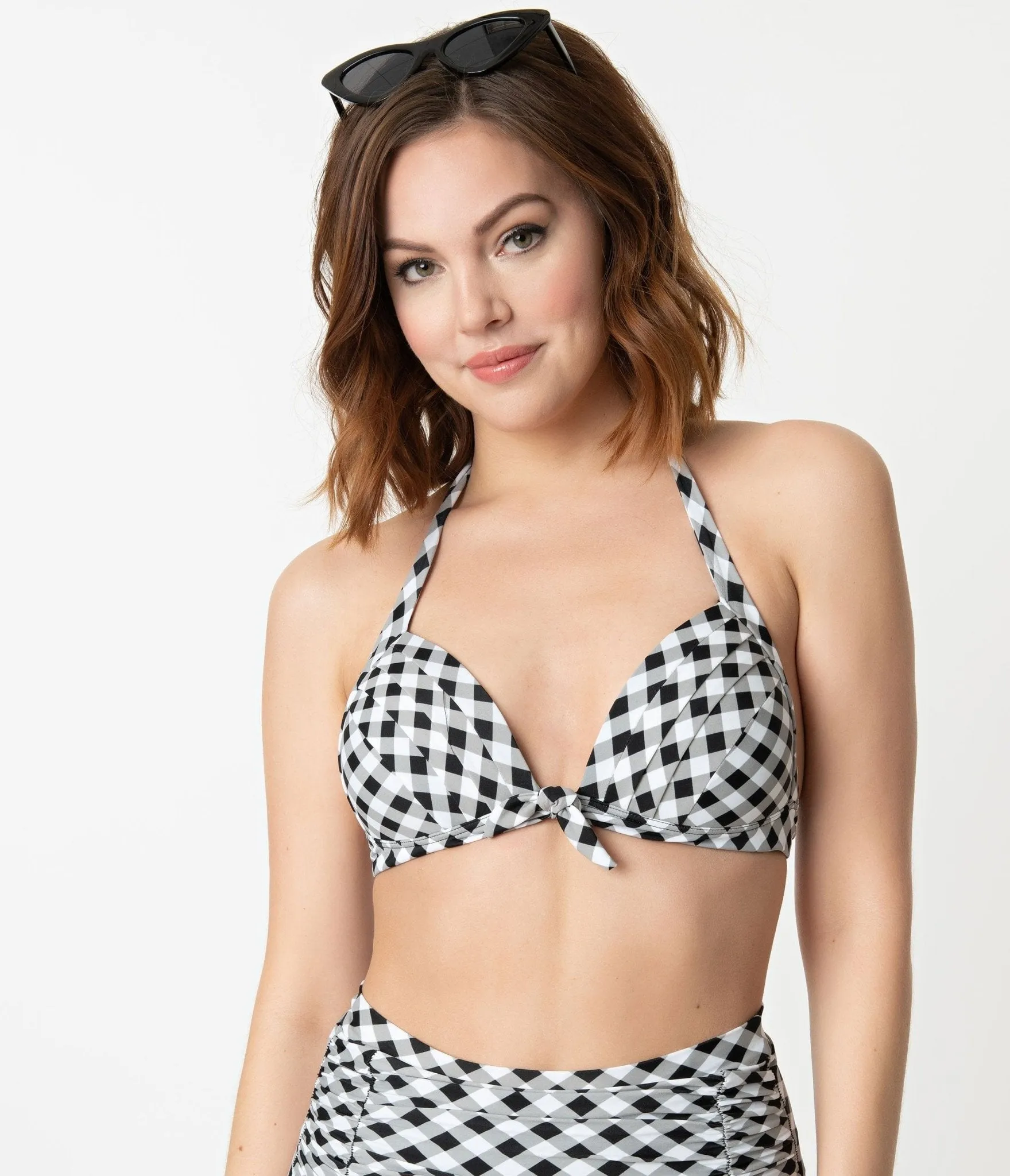 Unique Vintage Black & White Gingham Monroe Halter Swim Top sold by Unique Vintage product image thumbnail 3