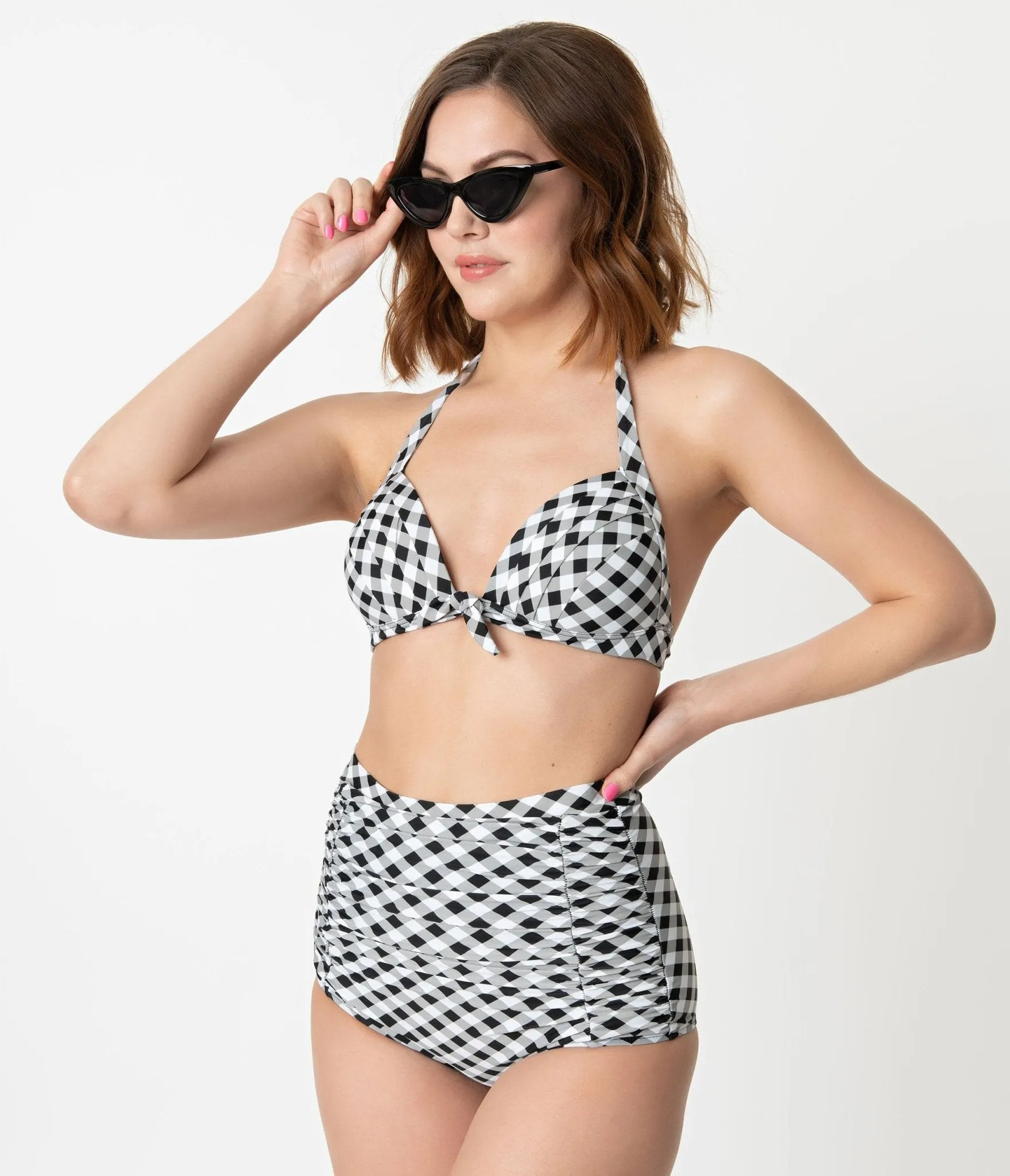 Unique Vintage Black & White Gingham Monroe Halter Swim Top sold by Unique Vintage product image thumbnail 5