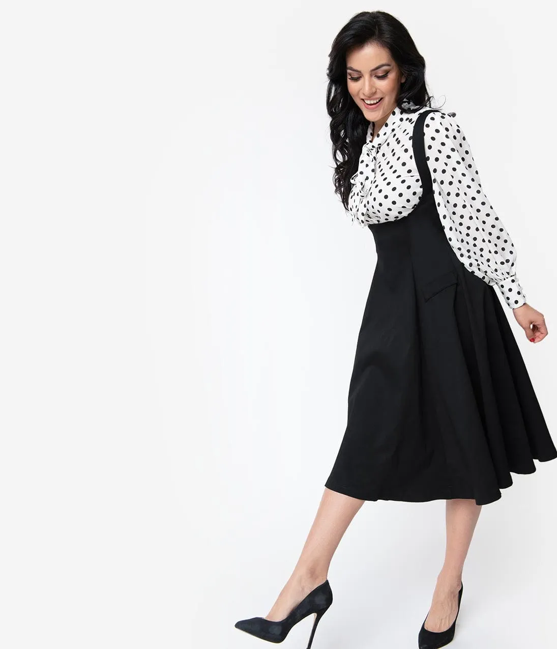 Unique Vintage 1950s Black Amma Suspender Swing Skirt sold by Unique Vintage product image thumbnail 3