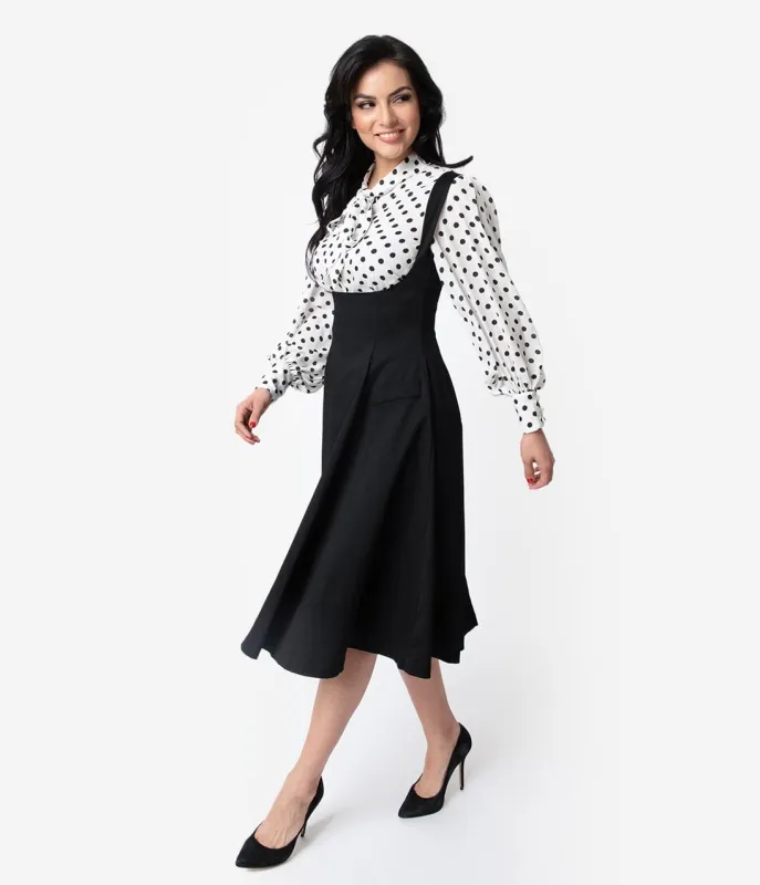 Unique Vintage 1950s Black Amma Suspender Swing Skirt sold by Unique Vintage