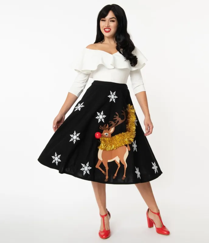 Unique Vintage Red Nose Reindeer Soda Shop Swing Skirt made by Unique Vintage