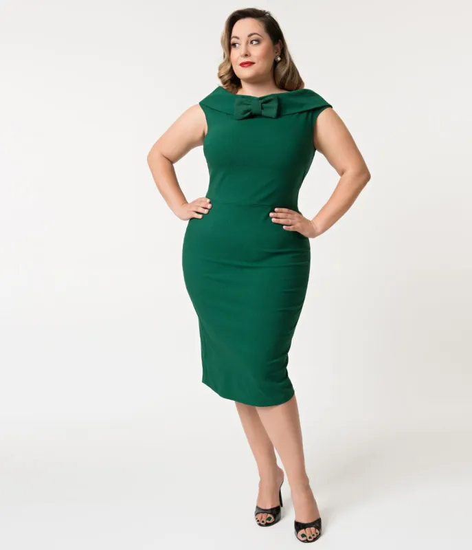 Barbie x Unique Vintage Plus Size 1960s Style Green Sheath Dress made by Unique Vintage