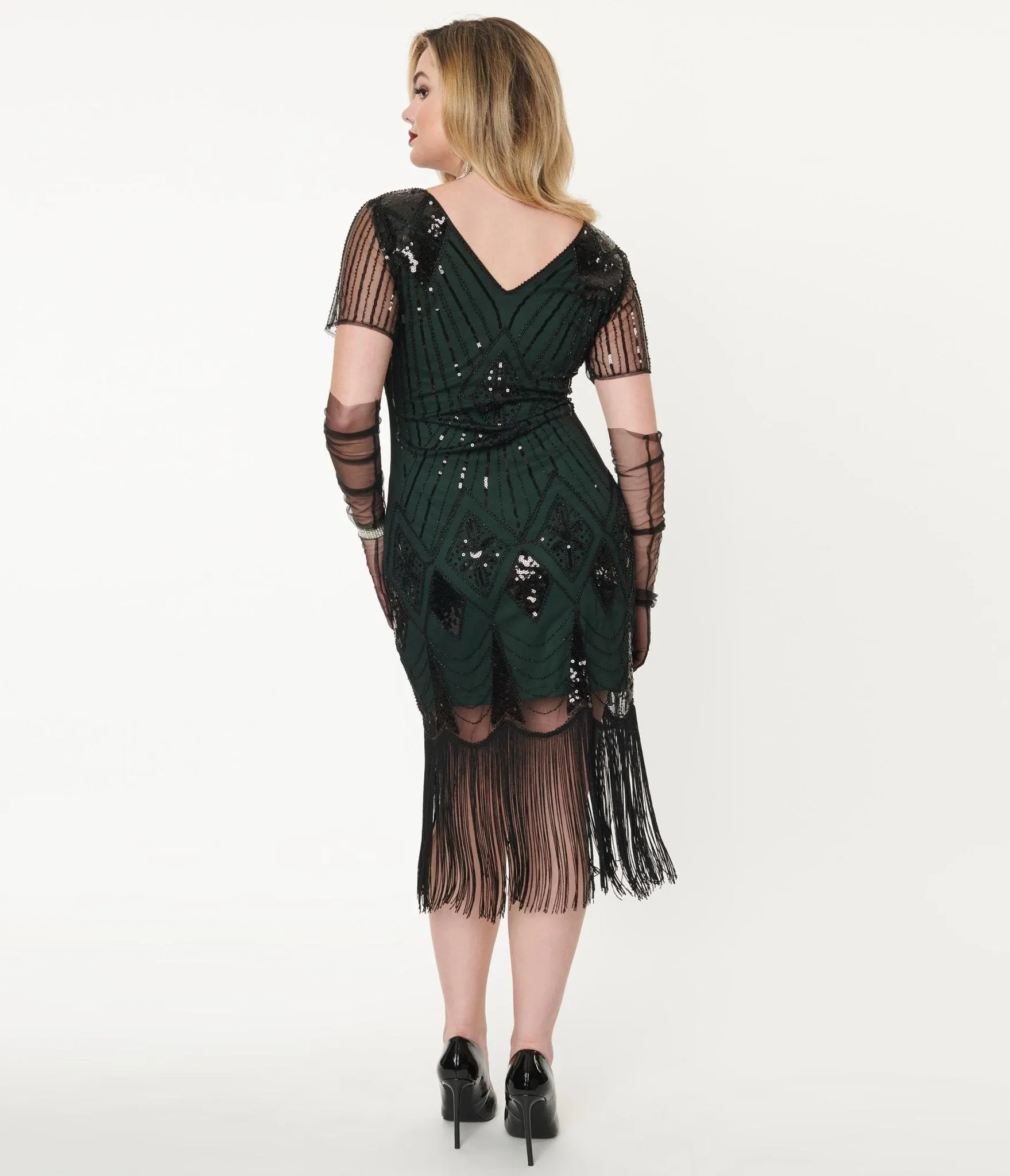 Unique Vintage 1920s Emerald & Black Sequin Katriane Flapper Dress sold by Unique Vintage product image thumbnail 3