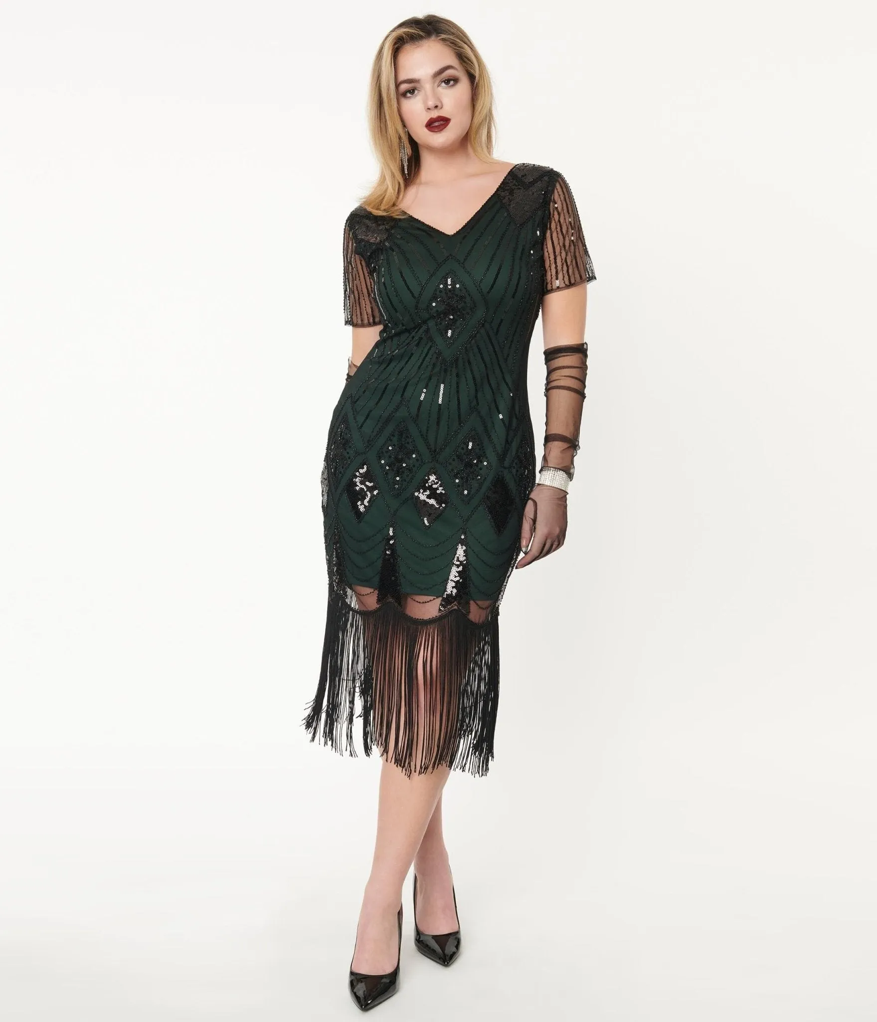 Unique Vintage 1920s Emerald & Black Sequin Katriane Flapper Dress sold by Unique Vintage product image thumbnail 5